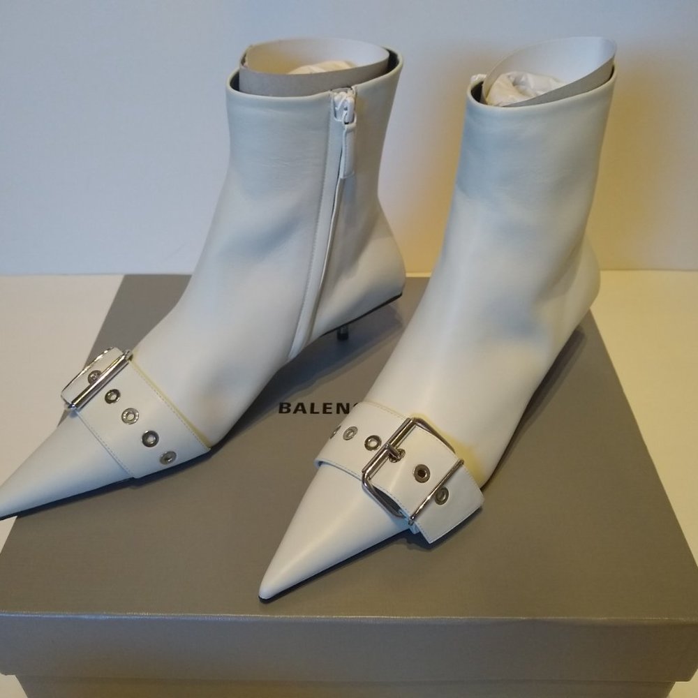 Balenciaga Square Knife Belt Boots White Kitten Heel 37 - Picture 5 of 16